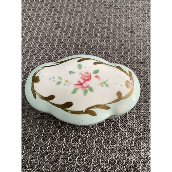 Vintage Elfinware Porcelain Blue Floral Hand Painted Jewelry Trinket Box Lidded - Picture 1 of 8